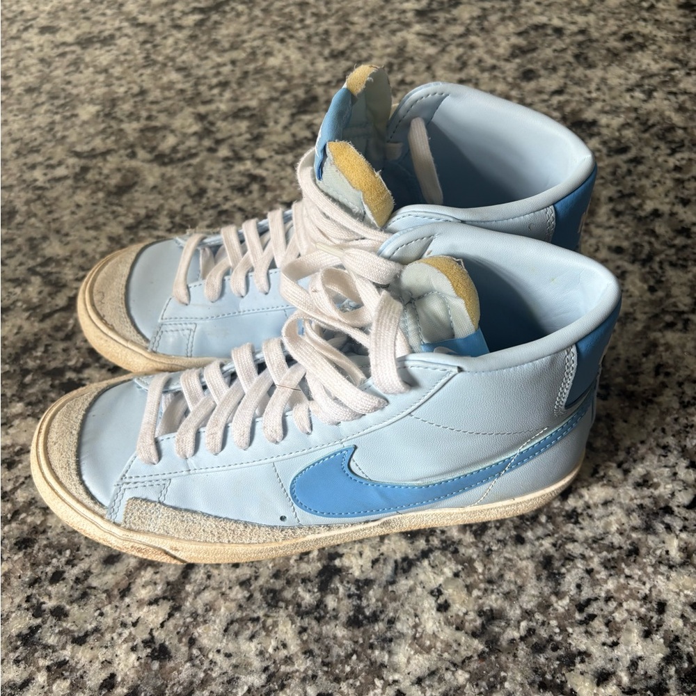 Nike Blue and White High-Top Sneakers Retro Design